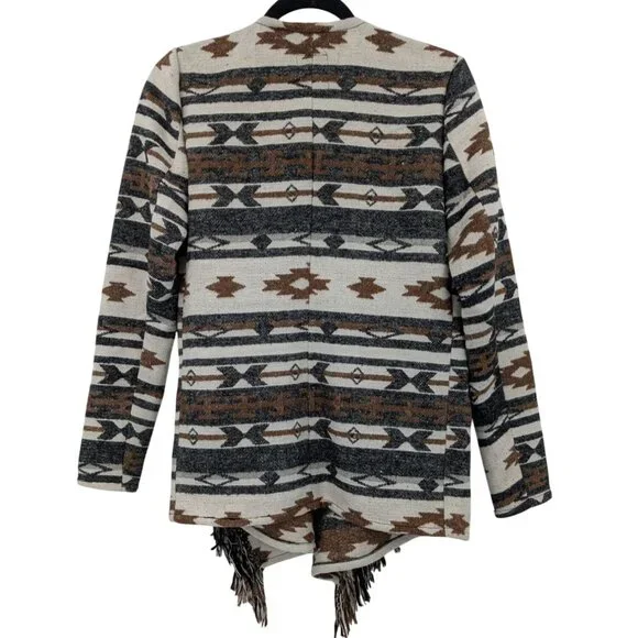 Southwestern Aztec Fringe Cardigan Women Size S Drape Rustic Boho Western Cozy - Picture 2 of 8